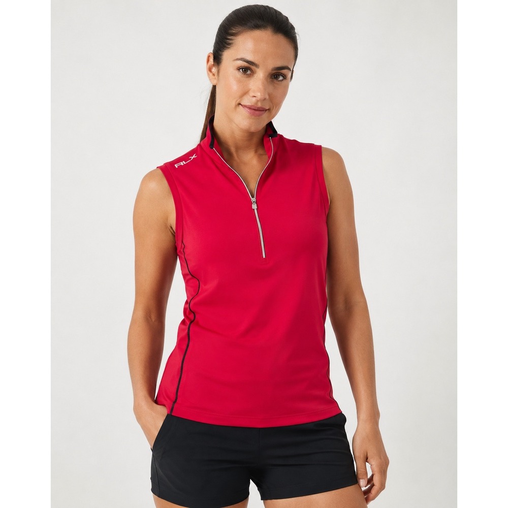 RLX Ralph Lauren Pink Golf Vest Sleeveless Quarter Zip Mock Neck Womens Medium
